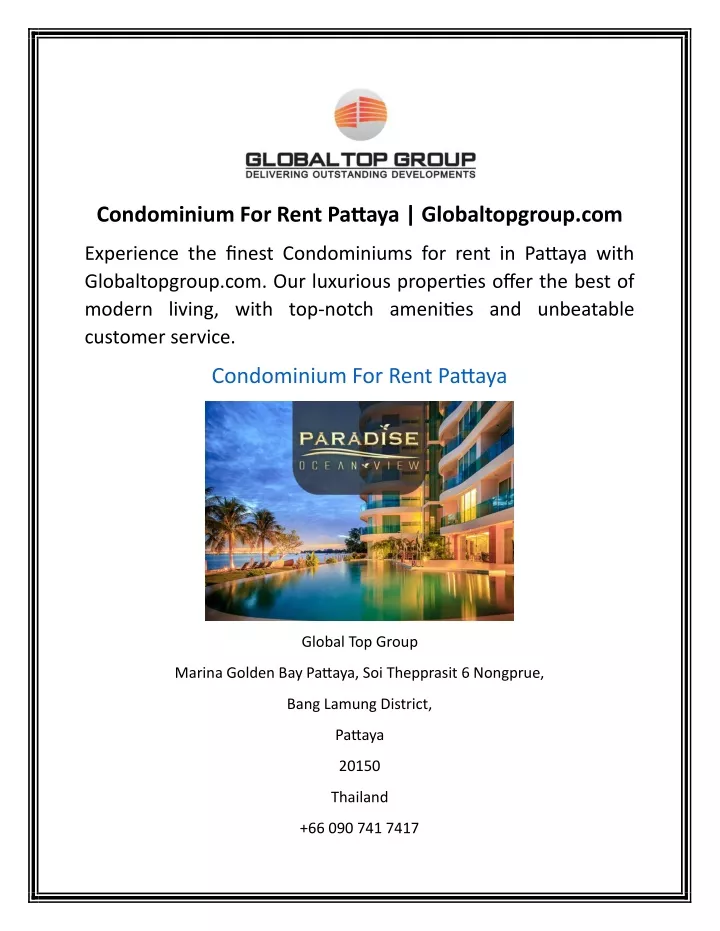 condominium for rent pattaya globaltopgroup com