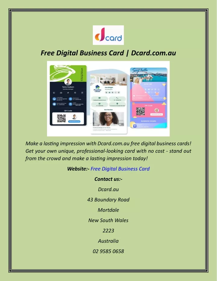 free digital business card dcard com au