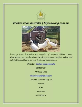 Chicken Coop Australia  Mycosycoop.com