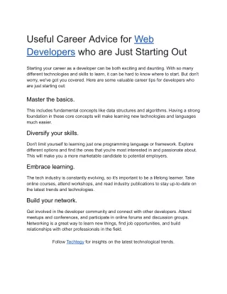 Useful Career Advice for Web Developers who are Just Starting Out