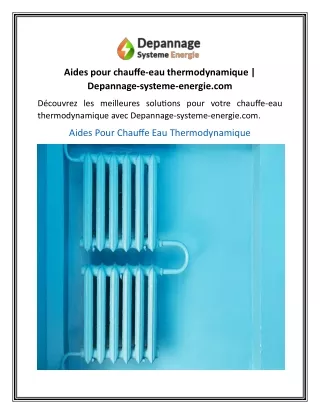 Aides pour chauffe-eau thermodynamique  Depannage-systeme-energie
