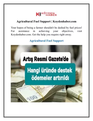 Agricultural Fuel Support  Koydenhaber.com