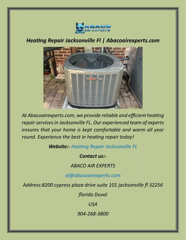 heating repair jacksonville fl abacoairexperts com
