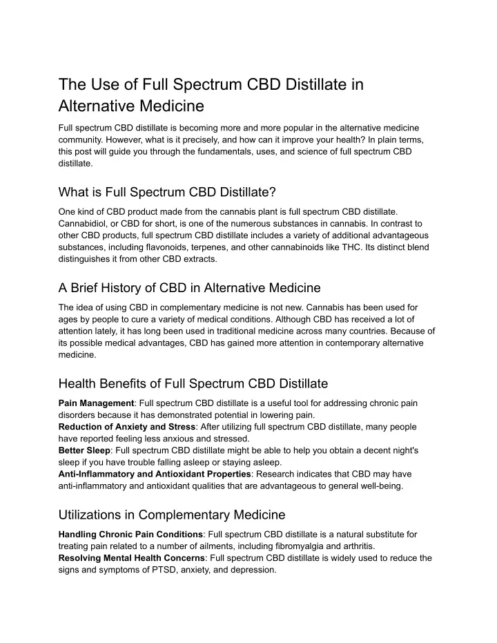 PPT - The Use Of Full Spectrum CBD Distillate In Alternative Medicine ...