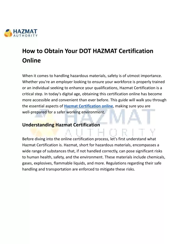 how to obtain your dot hazmat certification online