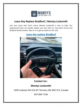 Lexus Key Replace Bradford Montys Locksmith