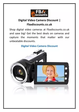 Digital Video Camera Discount  Fbadiscounts.co.uk