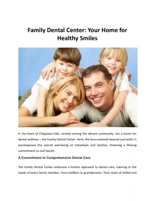 Family Dental Center Your Home for Healthy Smiles