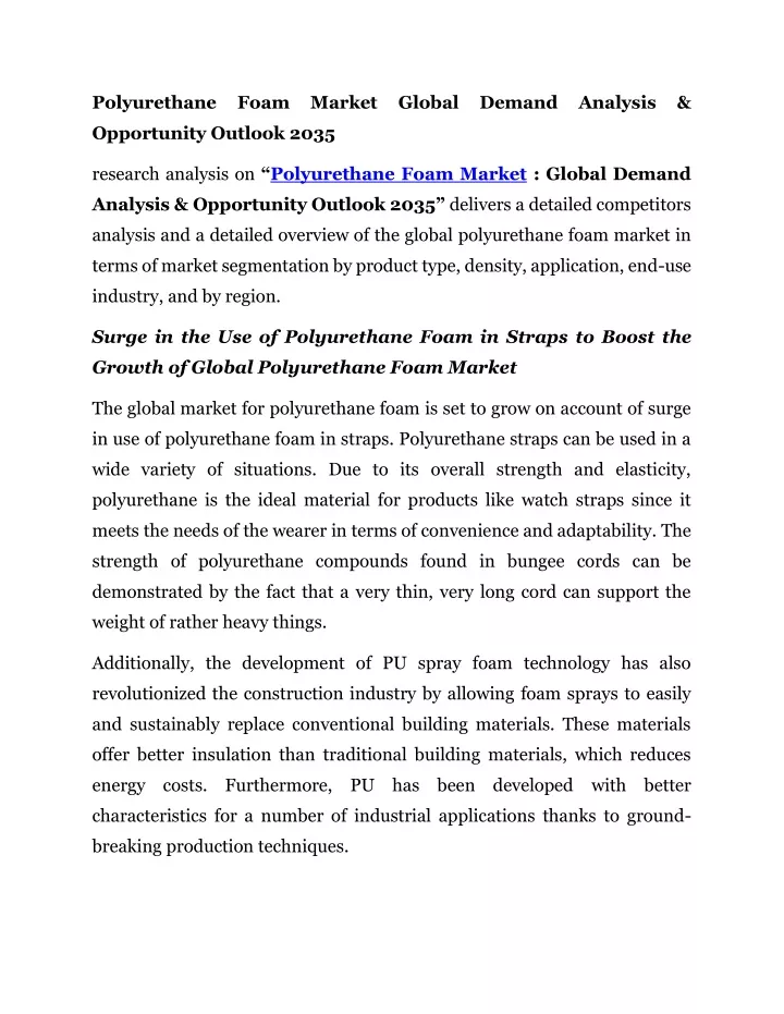 Ppt Polyurethane Foam Market Global Demand Analysis Opportunity