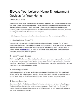 Elevate Your Leisure  Home Entertainment Devices for Your Home