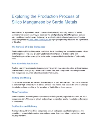 Exploring the Production Process of Silico Manganese by Sarda Metals