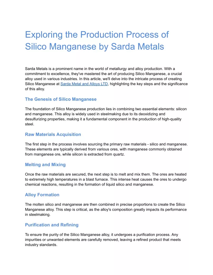 PPT - Exploring the Production Process of Silico Manganese by Sarda ...