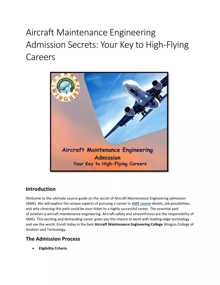 aircraft maintenance engineering admission