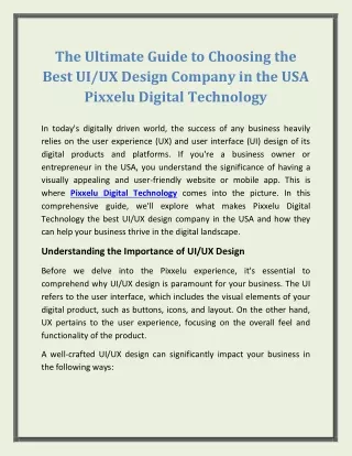 The Ultimate Guide to Choosing the Best UI UX Design Company in the USA - Pixxelu Digital Technology