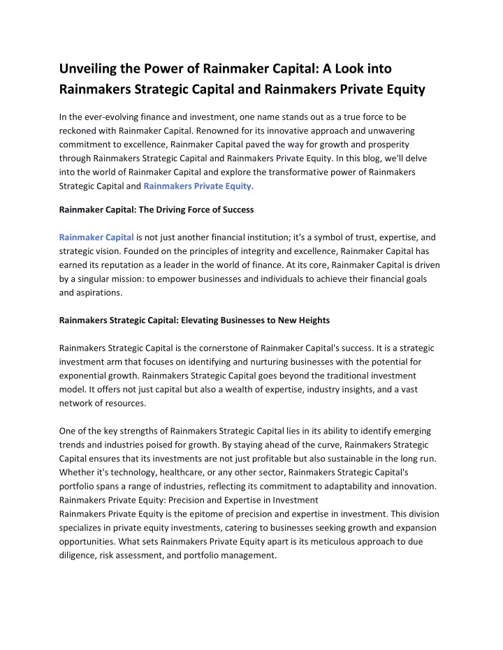 unveiling the power of rainmaker capital a look