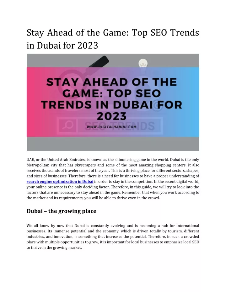 stay ahead of the game top seo trends in dubai