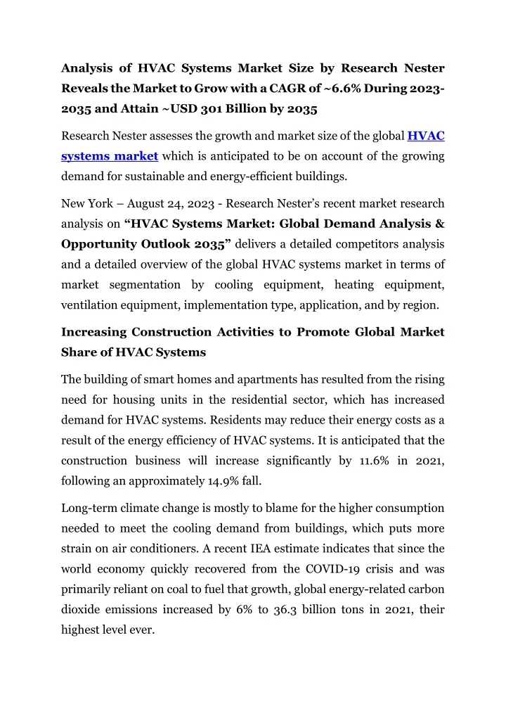 analysis of hvac systems market size by research