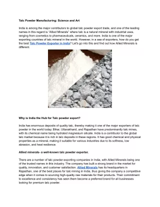 Sustainable Talc Manufacturing: A Model for India