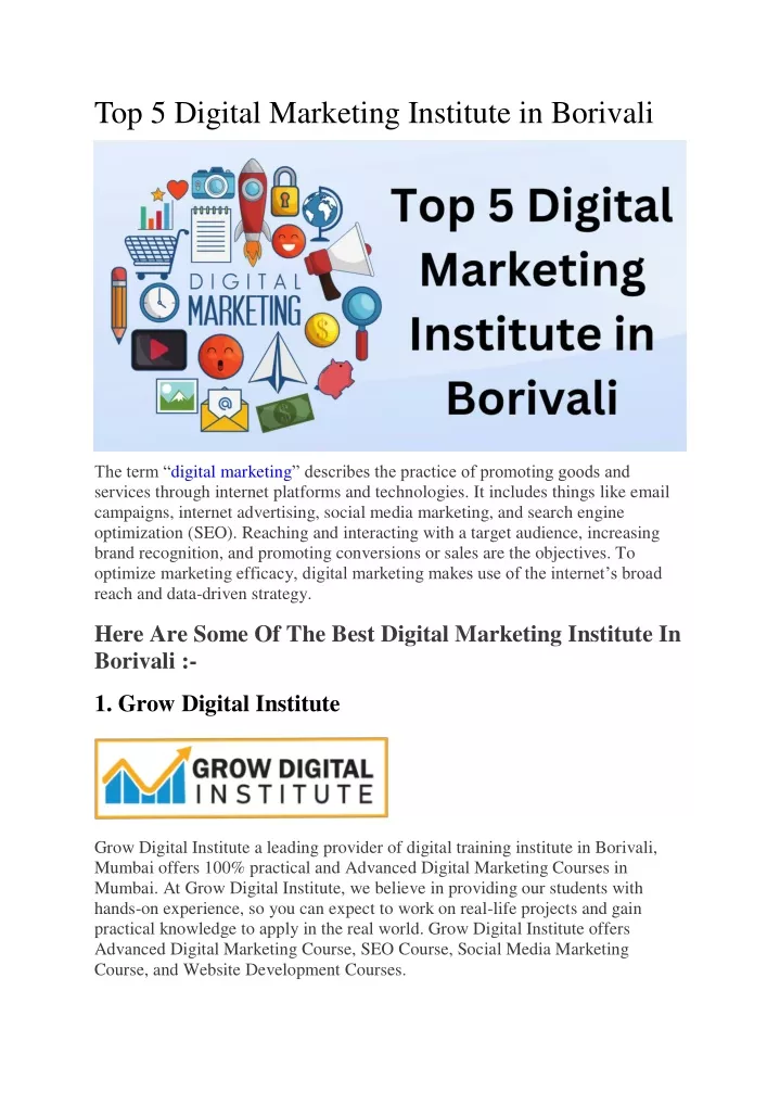 top 5 digital marketing institute in borivali