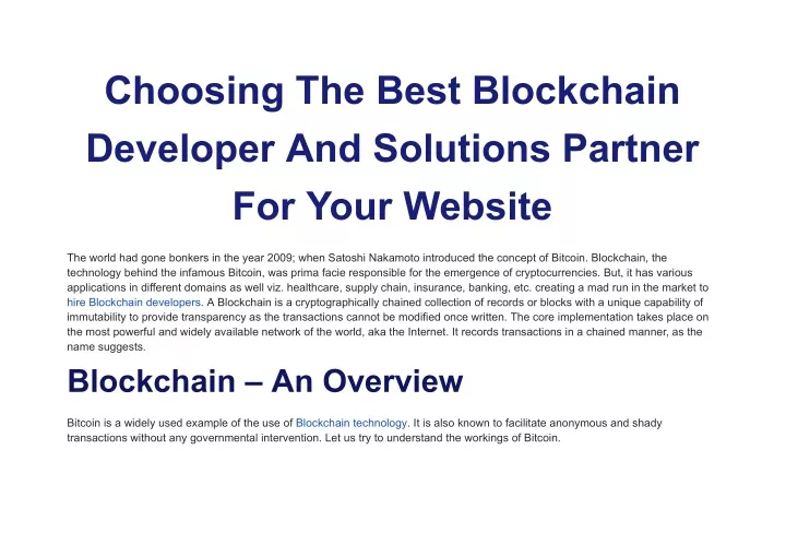 choosing the best blockchain developer