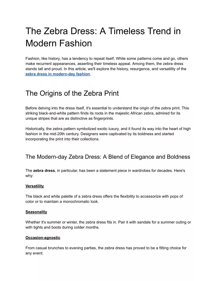 the zebra dress a timeless trend in modern fashion