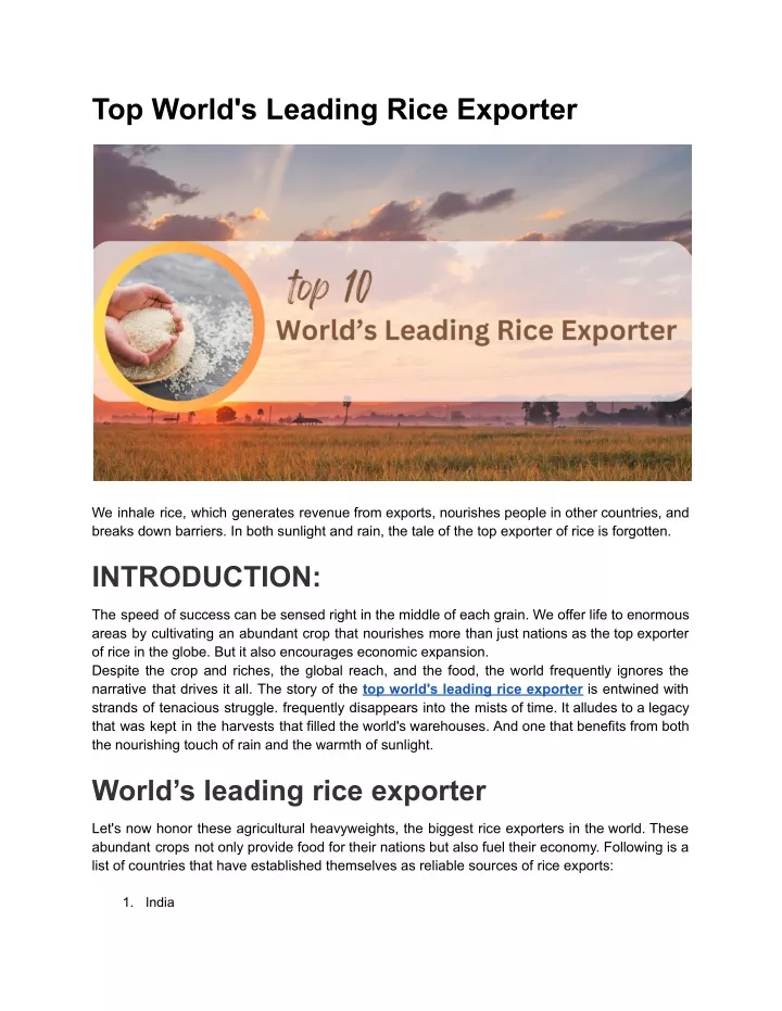 top world s leading rice exporter
