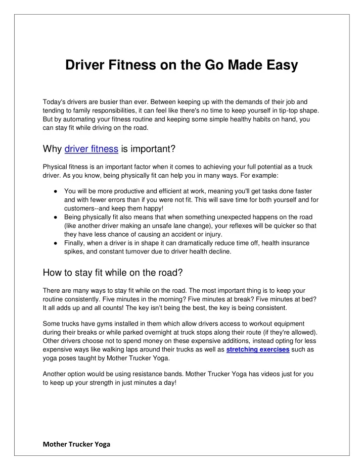 driver fitness on the go made easy