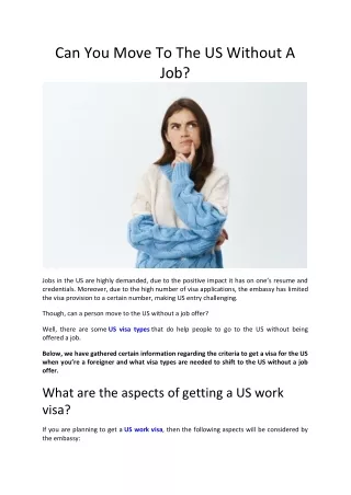 can you move to the us without a job