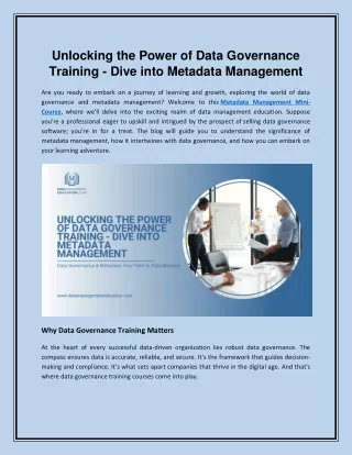 Unlocking the Power of Data Governance Training - Dive into Metadata Management