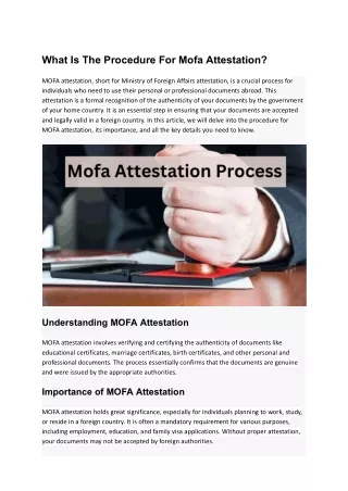 what is the procedure for mofa attestation