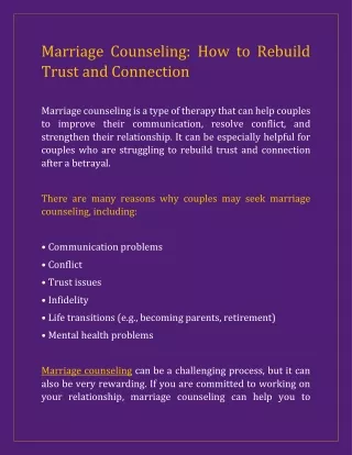 Marriage Counseling- How to Rebuild Trust and Connection