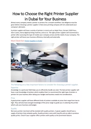 how to choose the right printer supplier