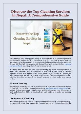 Discover the Top Cleaning Services in Nepal: A Comprehensive Guide