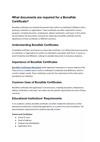 what documents are required for a bonafide