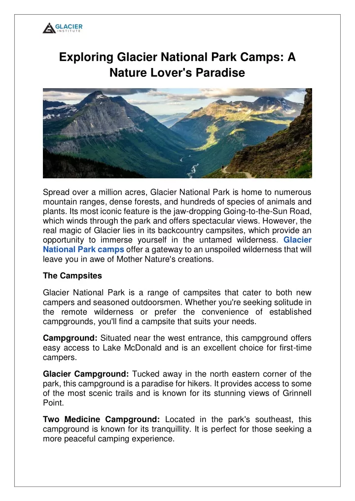 exploring glacier national park camps a nature