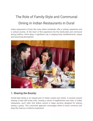 The Role of Family-Style and Communal Dining in Indian Restaurants in Dural