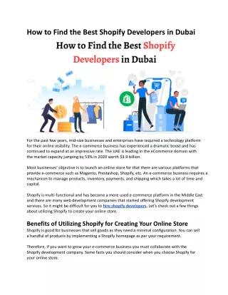How to find the Best Shopify Developers in Dubai