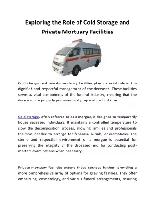 Exploring the Role of Cold Storage and Private Mortuary Facilities
