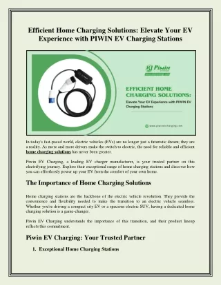 Home Charging Solutions at Piwin EV Charging - EV Charger Manufacturer