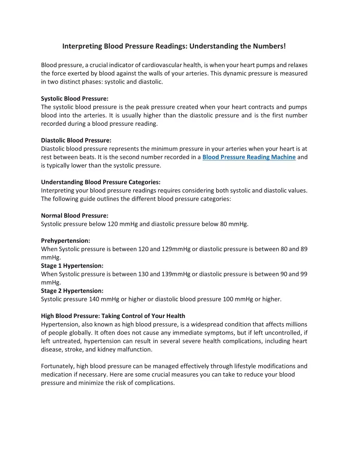 interpreting blood pressure readings