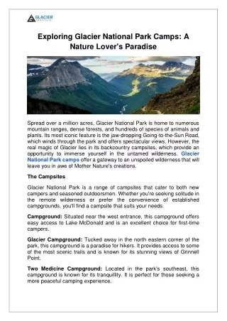 Exploring Glacier National Park Camps_ A Nature Lover's Paradise