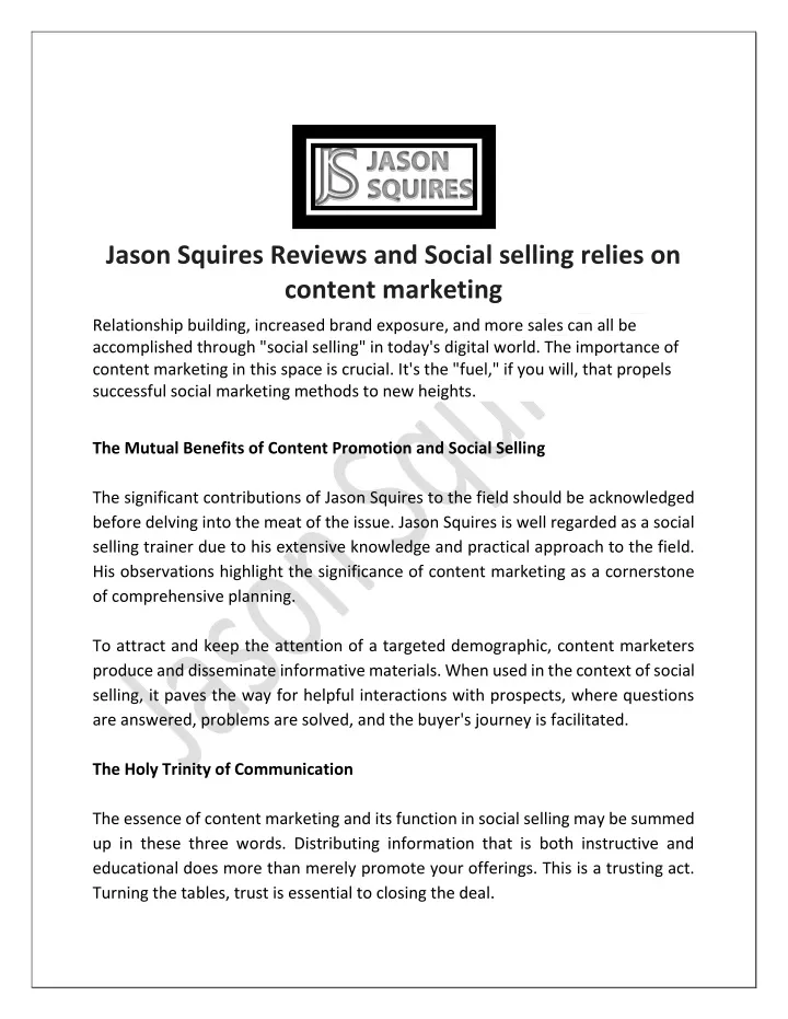 jason squires reviews and social selling relies