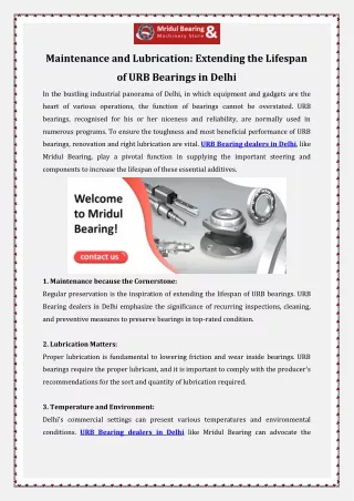 Maintenance and Lubrication: Extending the Lifespan of URB Bearings in Delhi