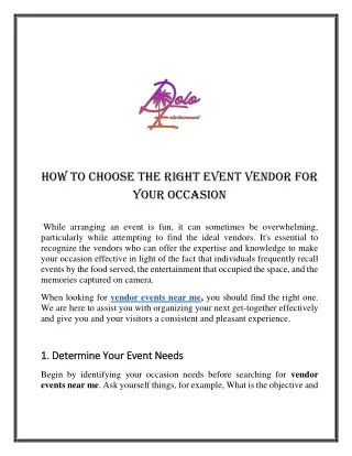 How to Choose the Right Event Vendor for Your Occasion