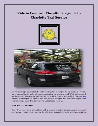 Ride in Comfort The ultimate guide to Charlotte Taxi Service