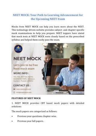 NEET MOCK - Your Path to Learning Advancement for the Upcoming NEET Exam
