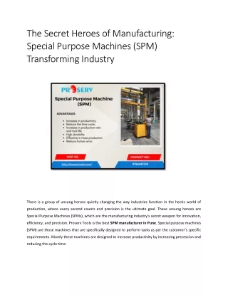 The Secret Heroes of Manufacturing: Special Purpose Machines (SPM) Transforming