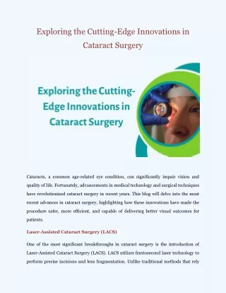 Exploring Cutting-Edge Innovations in Cataract Surgery