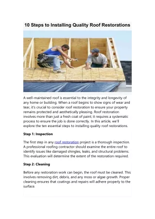 10 Steps to Installing Quality Roof Restorations