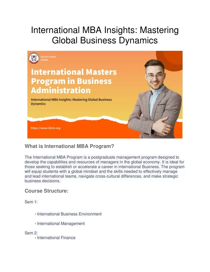 international mba insights mastering global